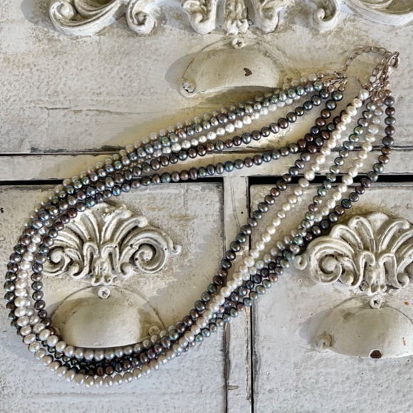 Silpada Necklace, 5 Strand Silver and Iridescent Purple Freshwater Pearl 16 in+ - Picture 2 of 8